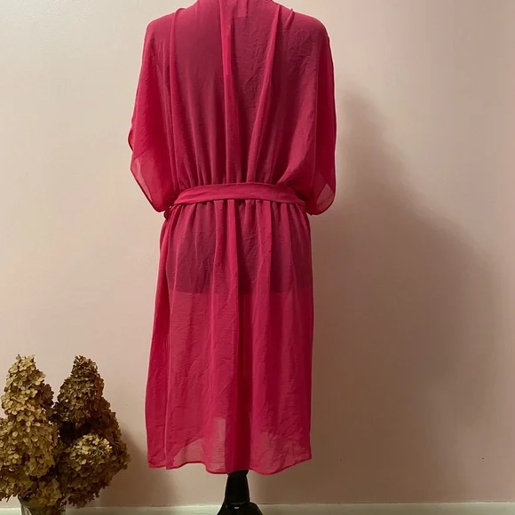 ASOS Curve Fuchsia Sheer Wrap Coverup. - Picture 7 of 9